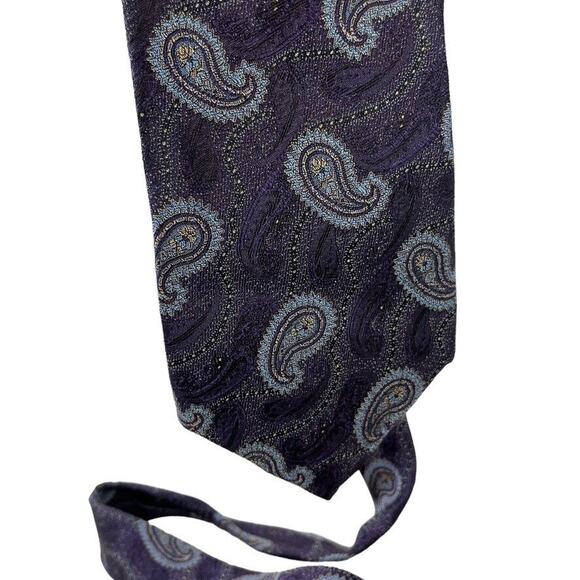 Jos A Bank Signature Collection Mens Purple Blue Paisley Neck Tie Necktie Silk - Picture 8 of 16